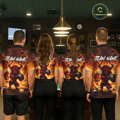 Yellow Lightning Funny Bull Pool 8 Ball Men Billiard Polo & 1/4-Zip Shirt Custom Billiard Attire NYN2606