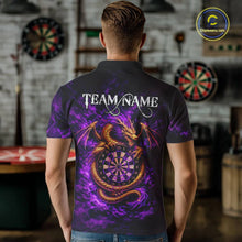 Load image into Gallery viewer, Gold Horror Dragon Hold Dartboard Men Darts Polo Shirt Custom Purple Grunge Darts Team Jersey NYN2609