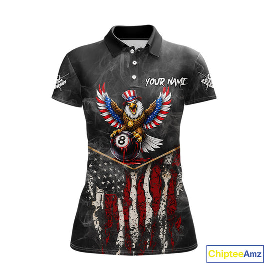 Smoke Grunge US Flag Eagle 8 Ball Cue Billiard Pool Shirt For Women Custom Patriotic Billiard Appeal NYN2763