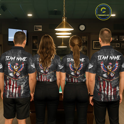 Smoke Grunge US Flag Eagle 8 Ball Cue Billiard Pool Shirt For Men Custom Patriotic Billiard Appeal NYN2763