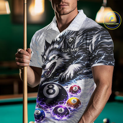 Funny Black-White Wolf Thunder Pool Ball Billiard Shirt For Men Custom Ball 8 Billiard Attire NYN2614