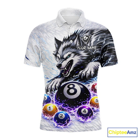 Funny Black-White Wolf Thunder Pool Ball Billiard Shirt For Men Custom Ball 8 Billiard Attire NYN2614