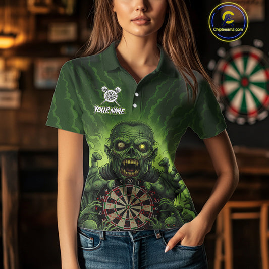 Custom Green Multi Zombie Grunge Dartboard Darts Polo Shirt For Women Skull Dart Jerseys NYN1835