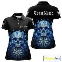Load image into Gallery viewer, Custom Blue Butterflies Skull Head Flowers Dartboard Women Darts Polo Shirt, Dart Jerseys NYN1839