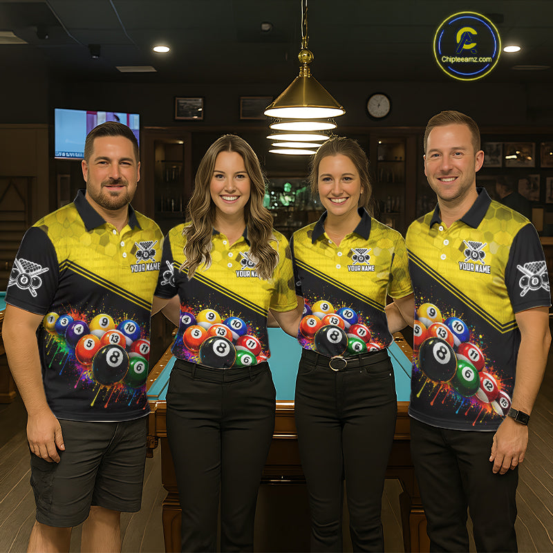 Custom Colorful Splash Ball Billiard Shirt For Men Personalized Cue Billiard Attire Gifts NYN2337
