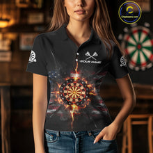 Load image into Gallery viewer, Smoke US Flag Fire Flame Dartboard Custom Women Darts Polo Shirt Patriotic Dart Jerseys NYN1859