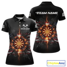 Load image into Gallery viewer, Smoke US Flag Fire Flame Dartboard Custom Women Darts Polo Shirt Patriotic Dart Jerseys NYN1859