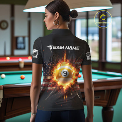 8 Ball Pool 9 Ball Women Billiard Polo & 1/4-Zip Shirt Custom Patriotic Billiard Team Jersey NYN2371