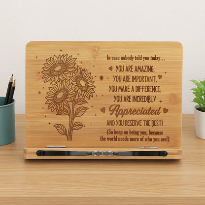 Inspirational Bamboo Book Stand Appreciation Gift, Thank You Gifts, Motivational Reading Stand