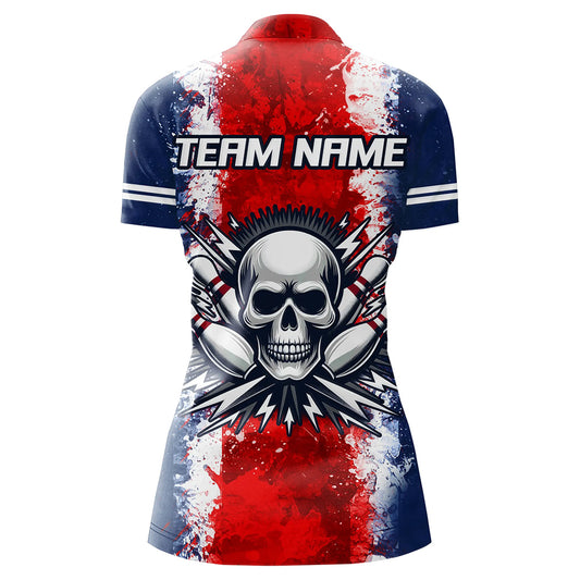 Personalized Bowling Shirt for Women Skull Bowling Jersey US Flag Bowling 1/4 Zip Shirt Unisex QZT269