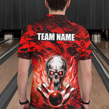 Load image into Gallery viewer, Personalized Red Flame Skull Bowling Jersey Camo Polo Bowling Team Shirt QZT670