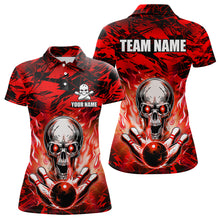 Load image into Gallery viewer, Personalized Red Flame Skull Bowling Jersey Camo Polo Bowling Team Shirt QZT670