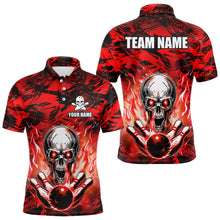 Load image into Gallery viewer, Personalized Red Flame Skull Bowling Jersey Camo Polo Bowling Team Shirt QZT670