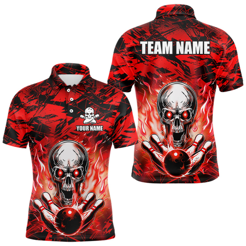 Personalized Red Flame Skull Bowling Jersey Camo Polo Bowling Team Shirt QZT670