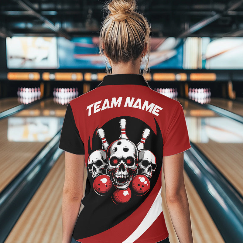 Custom Red Skull Bowling Shirt Quarter-Zip Bowling Jersey for Men Women Bowling Outfit QZT671