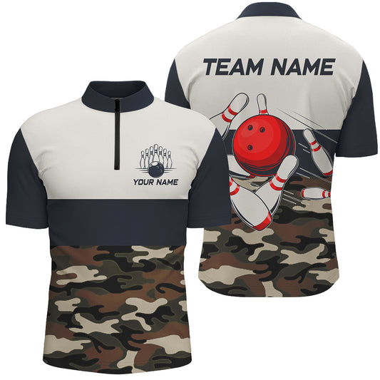Custom Camo Bowling Team Shirts for Men Bowling Jersey Quarter Zip Bowling Uniform QZT510