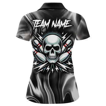 Skull Bowling Shirt Personalized Bowling Team League Skull Polo Shirt for Women QZT285