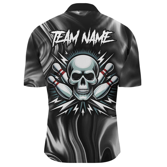 Skull Bowling Shirt Personalized Bowling Team League Skull 1/4 Zip Shirt for Men QZT285