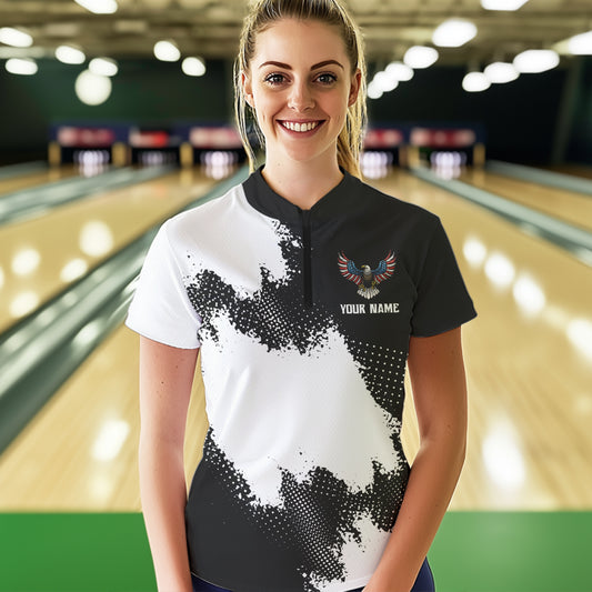 Custom Bowling Shirt Eagle Bowling Team Jersey Patriotic Women Quarter Zip Shirt for Bowlers QZT296