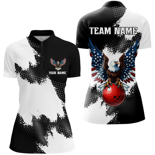 Custom Bowling Shirt Eagle Bowling Team Jersey Patriotic Women Quarter Zip Shirt for Bowlers QZT296