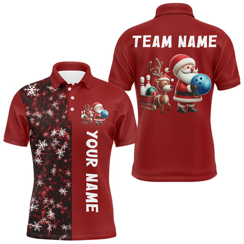 Custom Santa Christmas Bowling Shirt for Men Bowling Team Polo Bowling Bowlers Gift QZT489