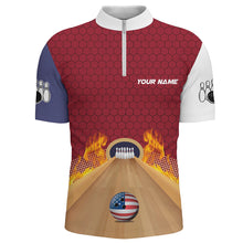 Load image into Gallery viewer, Personalized Bowling Shirt with Name Quarter-Zip Bowling Jersey for Men Flame Bowling Shirt Unisex QZT286