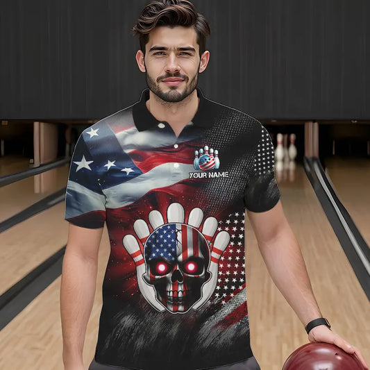 US Flag Bowling Polo Shirt for Men and Women Custom Bowling Team League QZT600