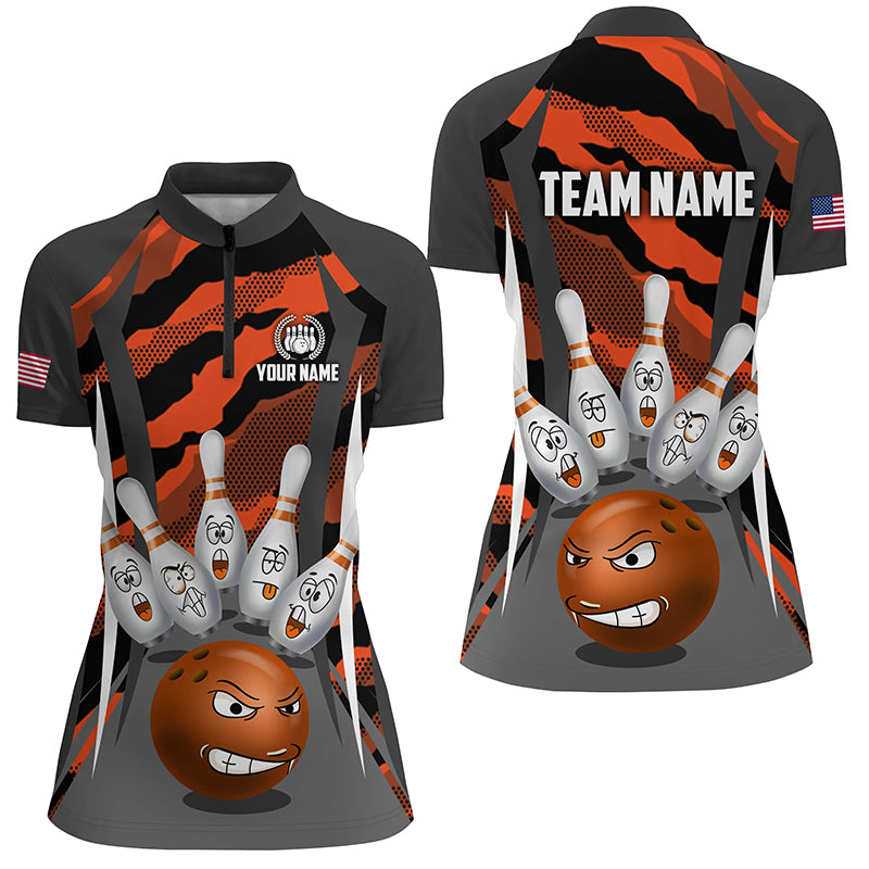 Custom Camo Bowling Shirt Women Bowling Team Jersey Quarter Zip Bowlwing Shirt QZT457