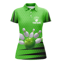 Load image into Gallery viewer, Personalized Bowling Jersey Green Bowling Shirt for Women Bowling Team League Polo Shirt QZT270