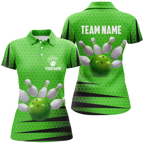 Personalized Bowling Jersey Green Bowling Shirt for Women Bowling Team League Polo Shirt QZT270