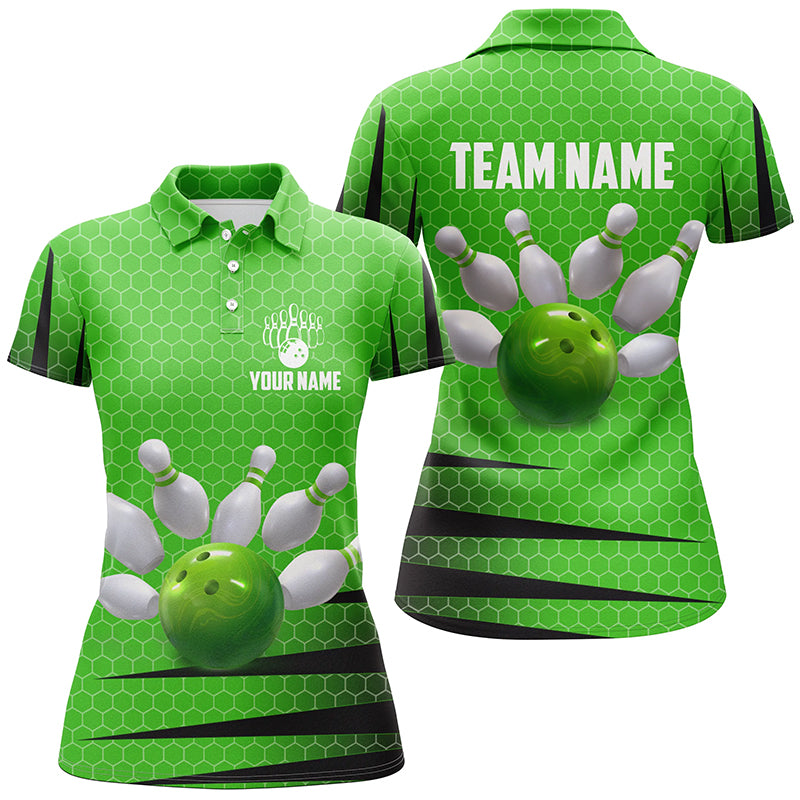 Personalized Bowling Jersey Green Bowling Shirt for Women Bowling Team League Polo Shirt QZT270