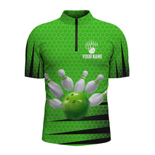 Load image into Gallery viewer, Personalized Bowling Jersey Green Bowling Shirt for Men Bowling Team League 1/4 Zip Shirt QZT270
