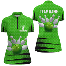 Load image into Gallery viewer, Personalized Bowling Jersey Green Bowling Shirt for Women Bowling Team League 1/4 Zip Shirt QZT270