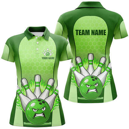 Personalized Bowling Shirt Green Women Polo Bowling Jersey Bowling Team League Unisex QZT278