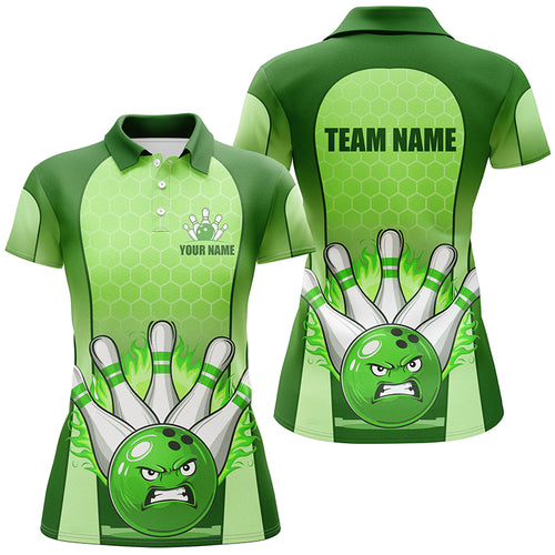 Personalized Bowling Shirt Green Women Polo Bowling Jersey Bowling Team League Unisex QZT278