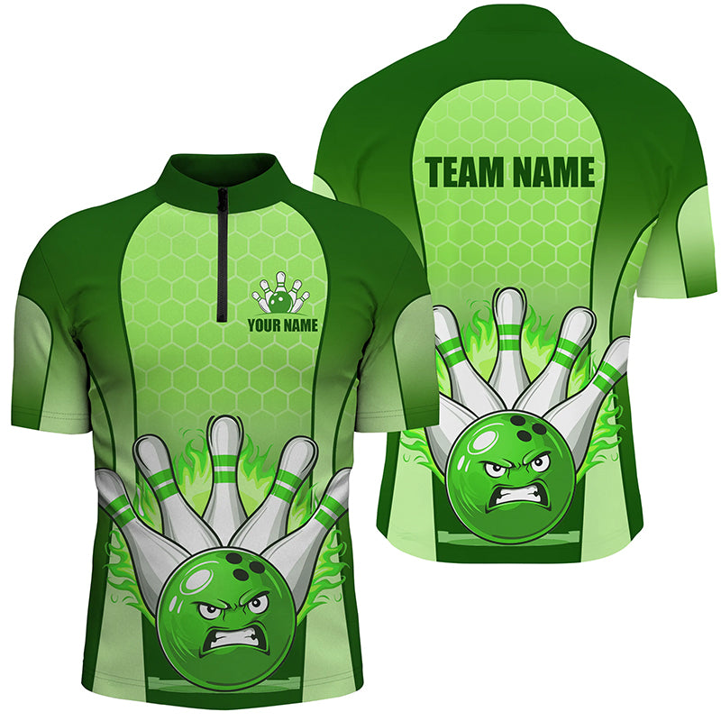 Personalized Bowling Shirt Green Men 1/4 Zip Bowling Jersey Bowling Team League Unisex QZT278