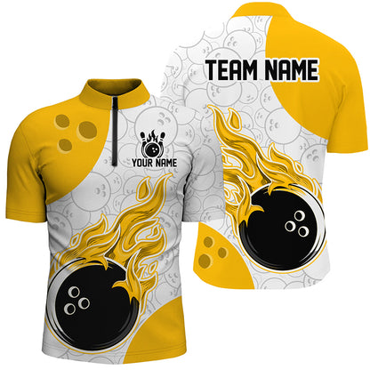 Bowling-themed sports outfit with flames and a bowling ball design on a white background.