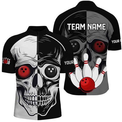Skull Bowling Shirt for Men Custom Bowling Jersey Bowling 1/4 Zip Shirt Bowling Team League QZT293