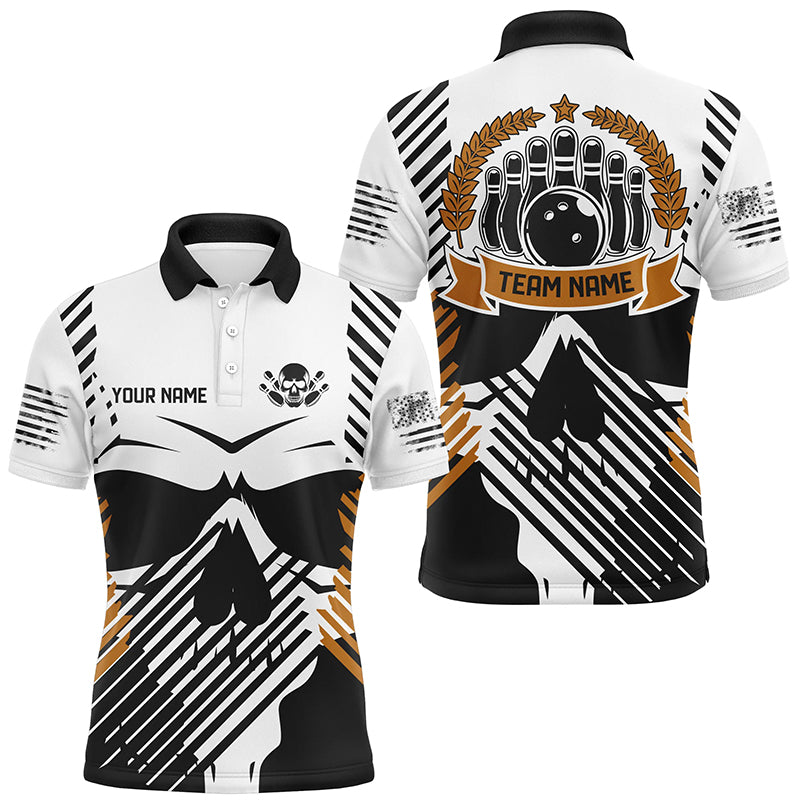 Personalized Men Skull Bowling Shirts Polo Bowling Black & White Bowling Jersey QZT451