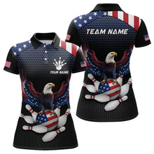 Load image into Gallery viewer, A custom bowling team shirt featuring a bald eagle with an American flag design, and a placeholder for a team or personal name.