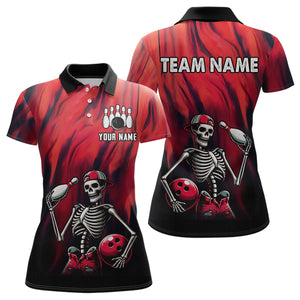 Black & Red Bowling Team Shirt Custom Skull Polo Bowling Jersey for Men Women QZT605