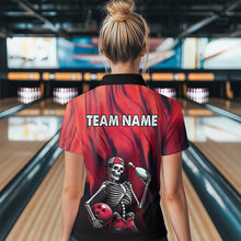 Load image into Gallery viewer, Black &amp; Red Bowling Team Shirt Custom Skull Quarter-Zip Bowling Jersey for Men Women QZT605