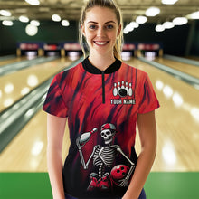 Load image into Gallery viewer, Black &amp; Red Bowling Team Shirt Custom Skull Quarter-Zip Bowling Jersey for Men Women QZT605