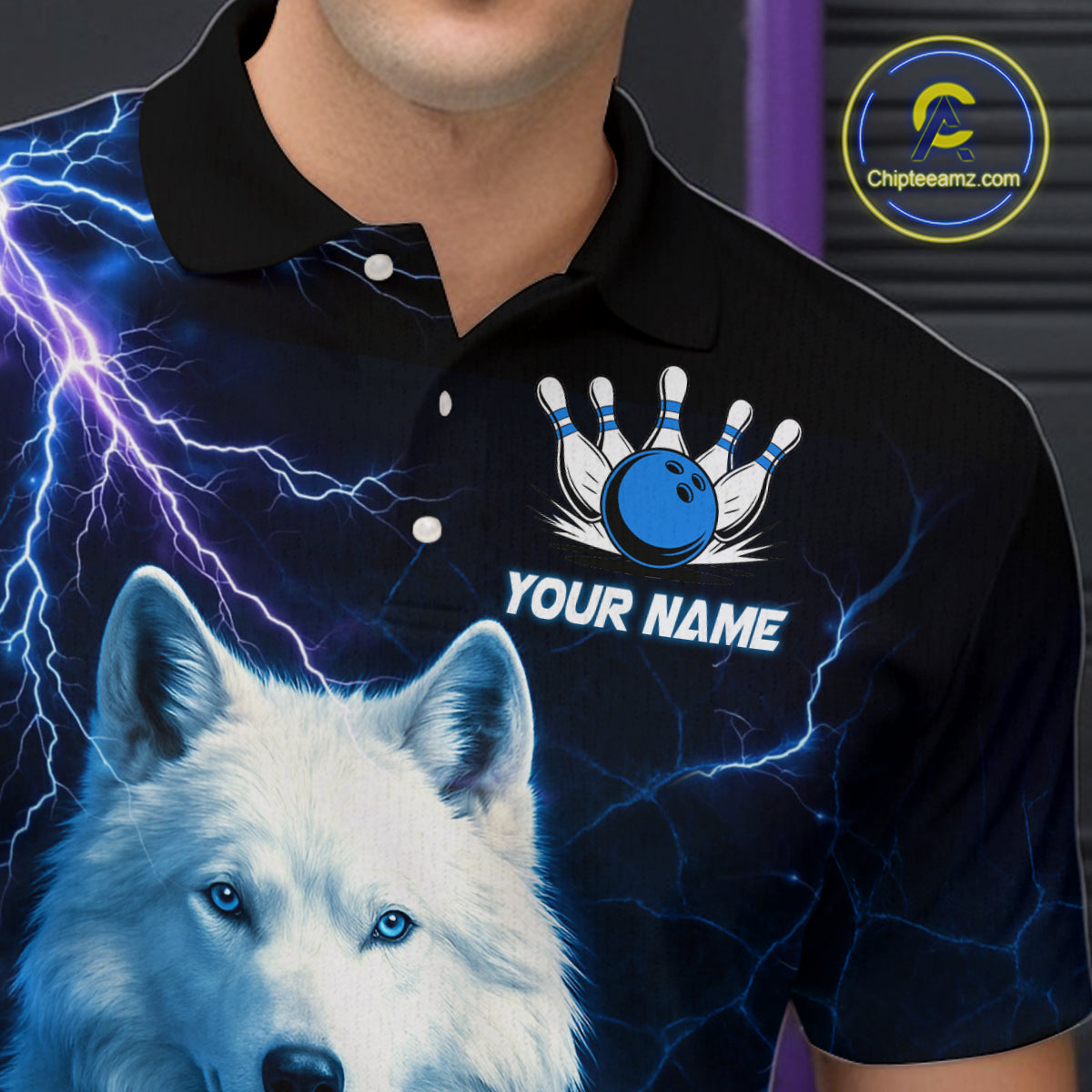 Custom Bowling Shirts for Men White Wolf Bowling Polo & Quarter-Zip Jersey Thunder Bowling Outfit QZT701