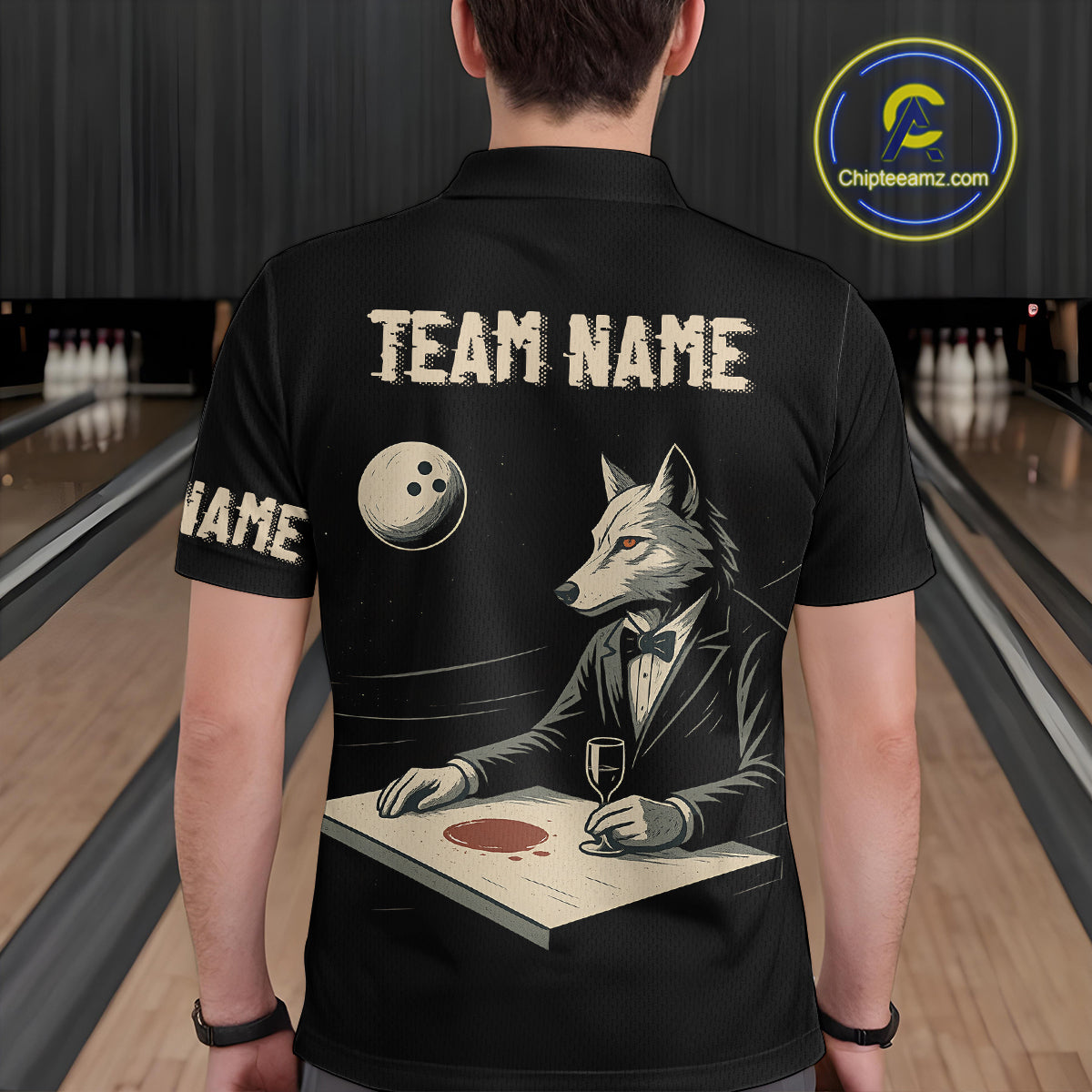 Personalized Black Wolf Bowling Jersey for Men Bowling Team Shirt Polo & 1/4-Zip Bowling Unisex QZT702