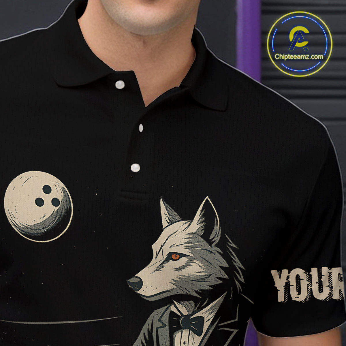 Personalized Black Wolf Bowling Jersey for Men Bowling Team Shirt Polo & 1/4-Zip Bowling Unisex QZT702
