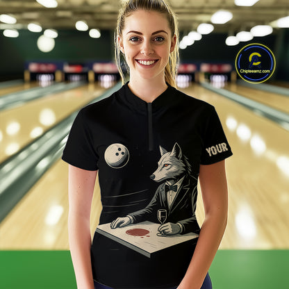 Personalized Black Wolf Bowling Jersey for Women Bowling Team Shirt Polo & 1/4-Zip Bowling Unisex QZT702