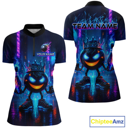 Custom Neon Lightning Bowling Shirt Funny Women Bowling Team Jersey Polo & 1/4-Zip Bowling Outfit QZT740
