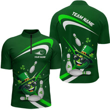 Load image into Gallery viewer, Custom Green St Patrick Day Bowling Shirt Lucky Funny Quarter-Zip Bowling Jersey QZT623