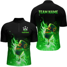 Load image into Gallery viewer, Custom Bowling Shirt Unisex Green Shamrock Lucky Clover Quarter-Zip Bowling Jersey QZT624